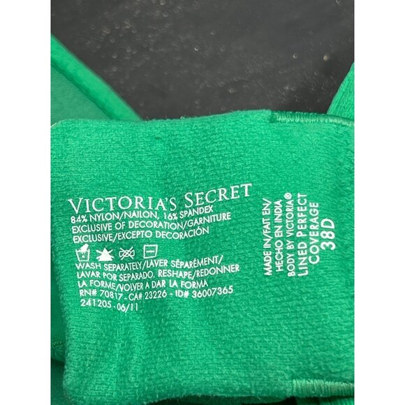 Victorias Secret Green Lined Perfect Coverage Bra 38D With Lace Trim Bow Detail - Picture 5 of 6